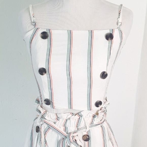 White Multi Stripes Top & Paper Bag Shorts Set - Picture 10 of 15